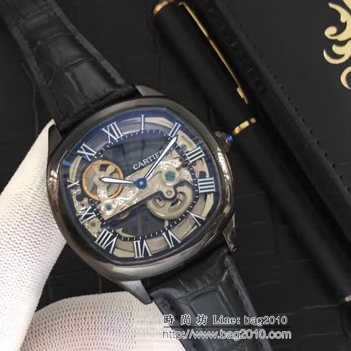 CARTIER卡地亞 精緻鏤空 真皮錶帶男士腕表 WSS0898